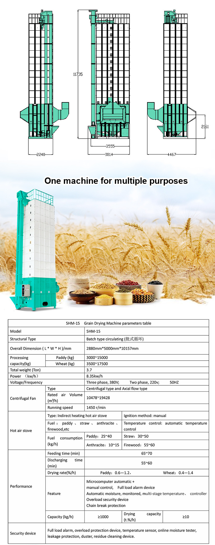 Wheat Seed Corn Paddy Maize Rice Grain Dryer For Sale