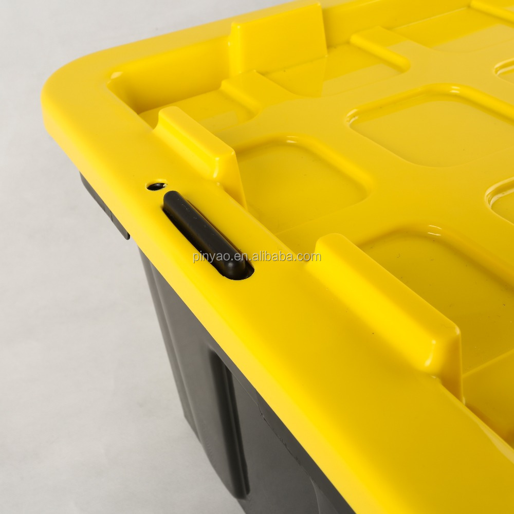 27 Gallon Black Body Yellow Lid Plastic Storage Tote Bin Box