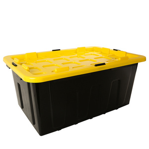 27 Gallon Black Body Yellow Lid Plastic Storage Tote Bin Box