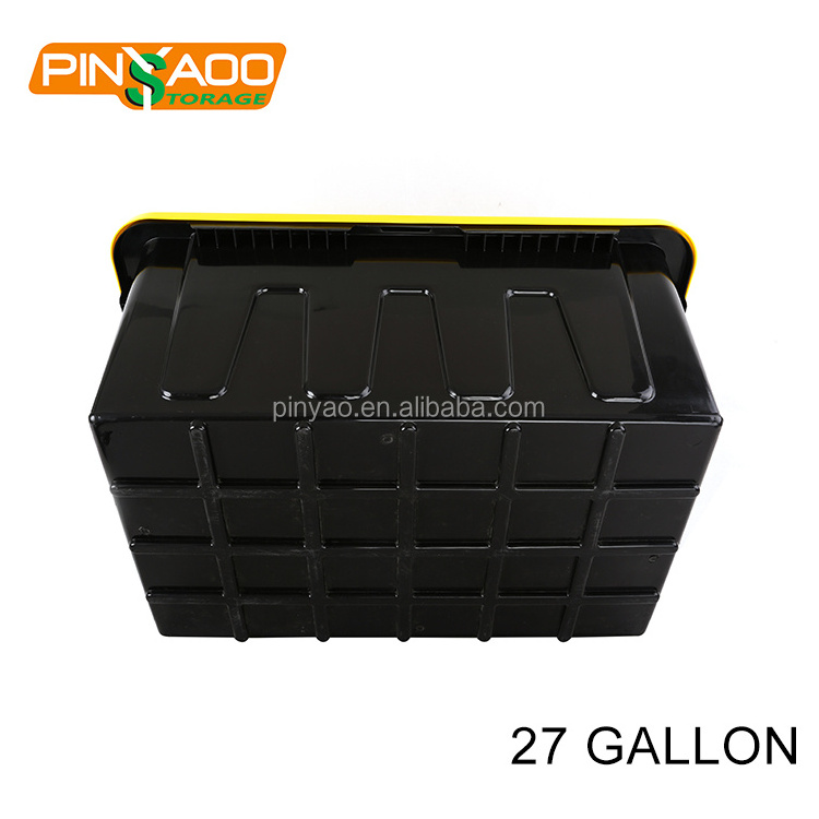 27 Gallon Black Body Yellow Lid Plastic Storage Tote Bin Box