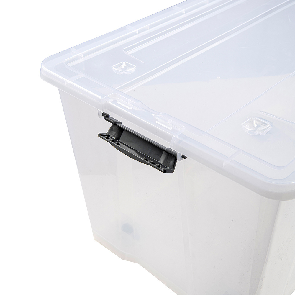 New design 50L clear plastic transparent storage box with wheels