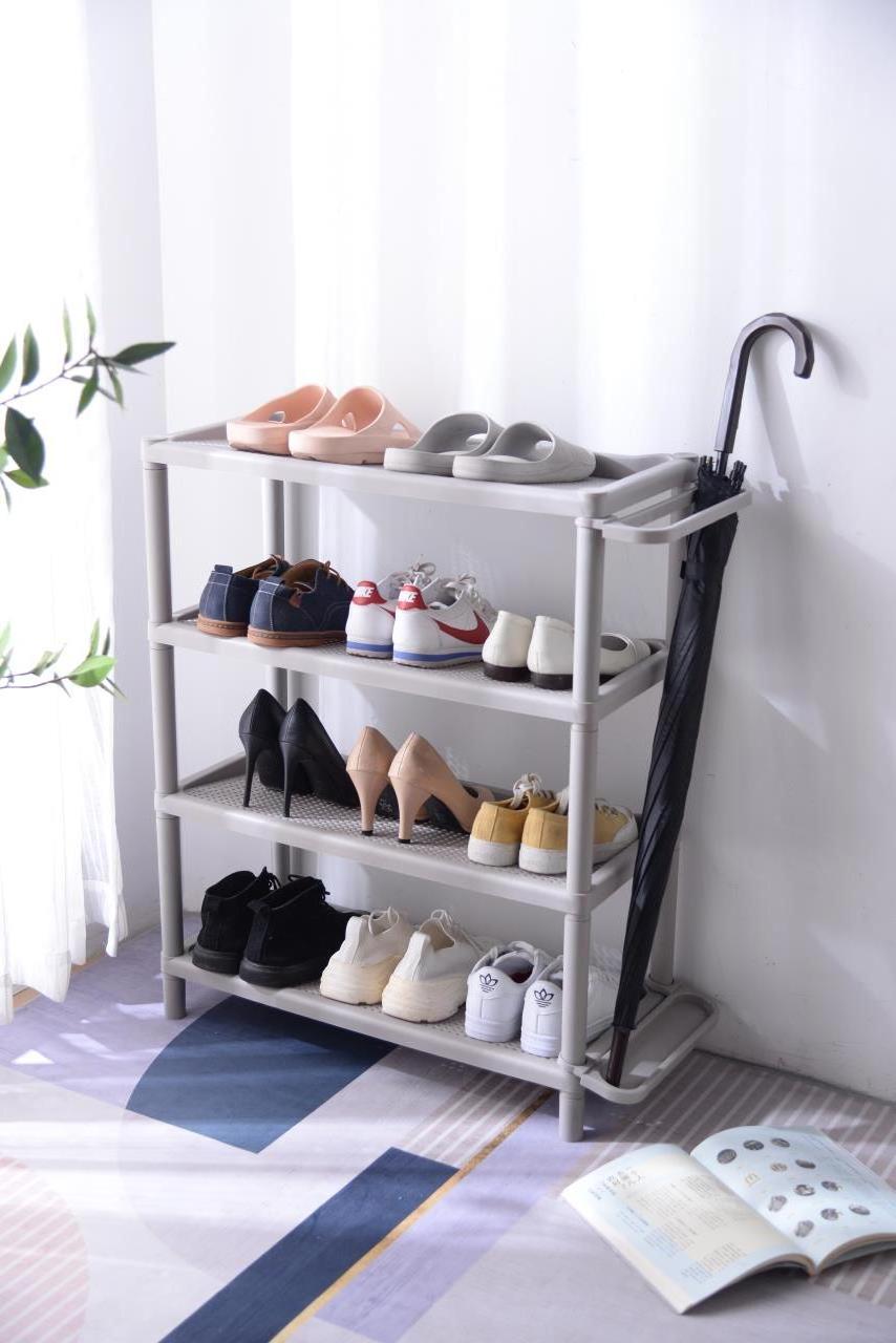 Wholesale New Style White Plastic Umbrella Stand Rack 4 Layer Shoes Rack Shelf