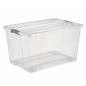 New design 50L clear plastic transparent storage box with wheels