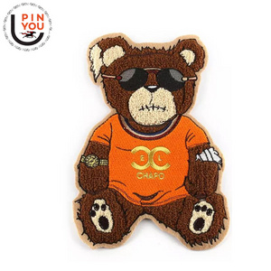 Hot Selling New Arrival Custom Embroidery Patches Cute Fashionable Bear Animal Patch Toweling Chenille Machine Embroidery