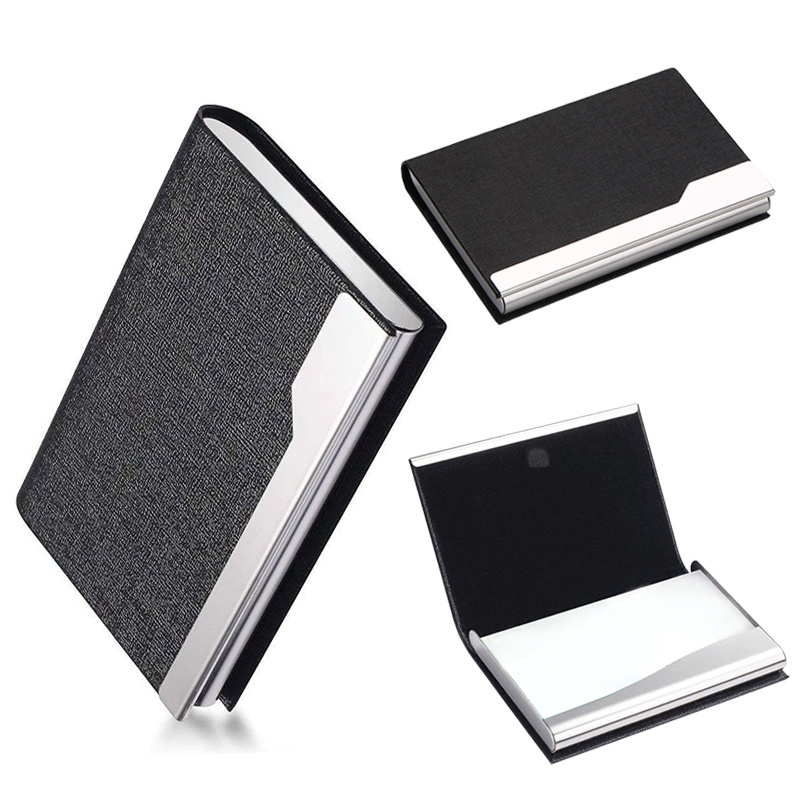 High Quality Custom Logo Card Holder PU Stainless Steel Business Gift Aluminum Business Card Box  Black Card Holder