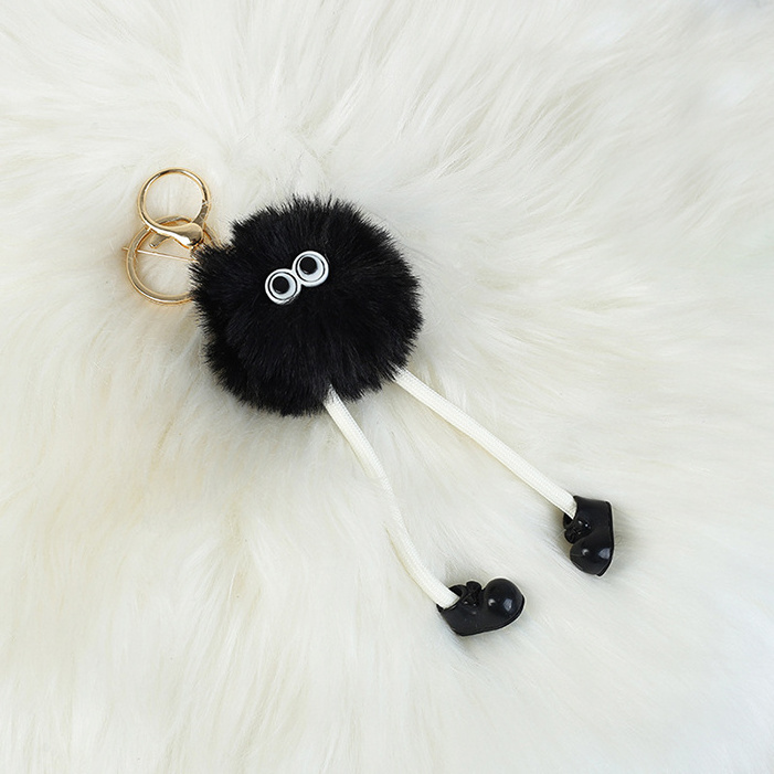 Wholesale Plush Small Coal Ball Doll Pendant Key Rings Cartoon Cute Woman Keychains Student Bag Ornament