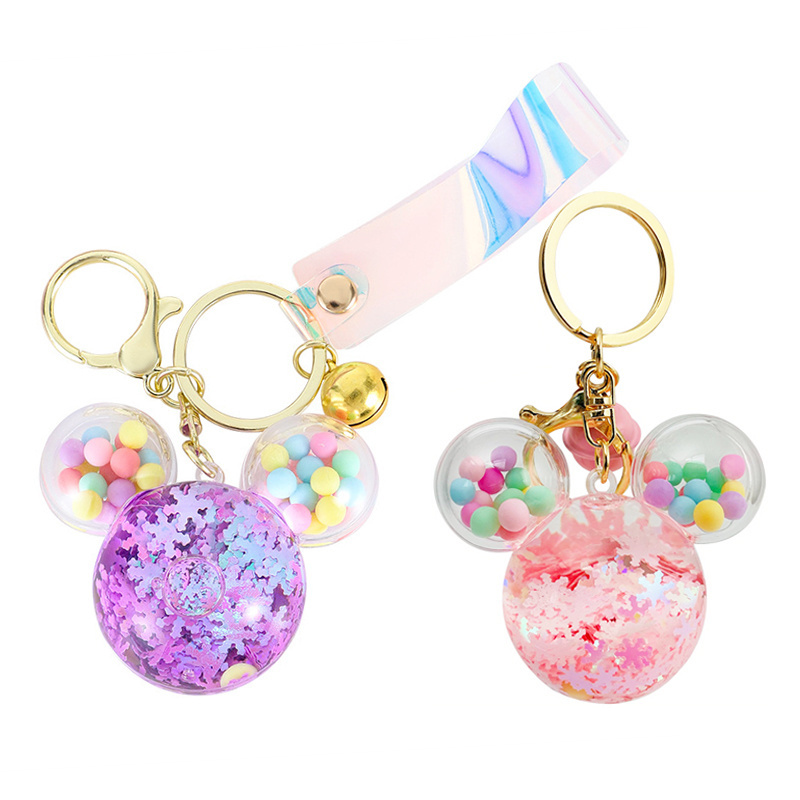 3D Acrylic Metal Keyrings Cute Mouse Shape Liquid Filled Key chain Oil Floating Keychains