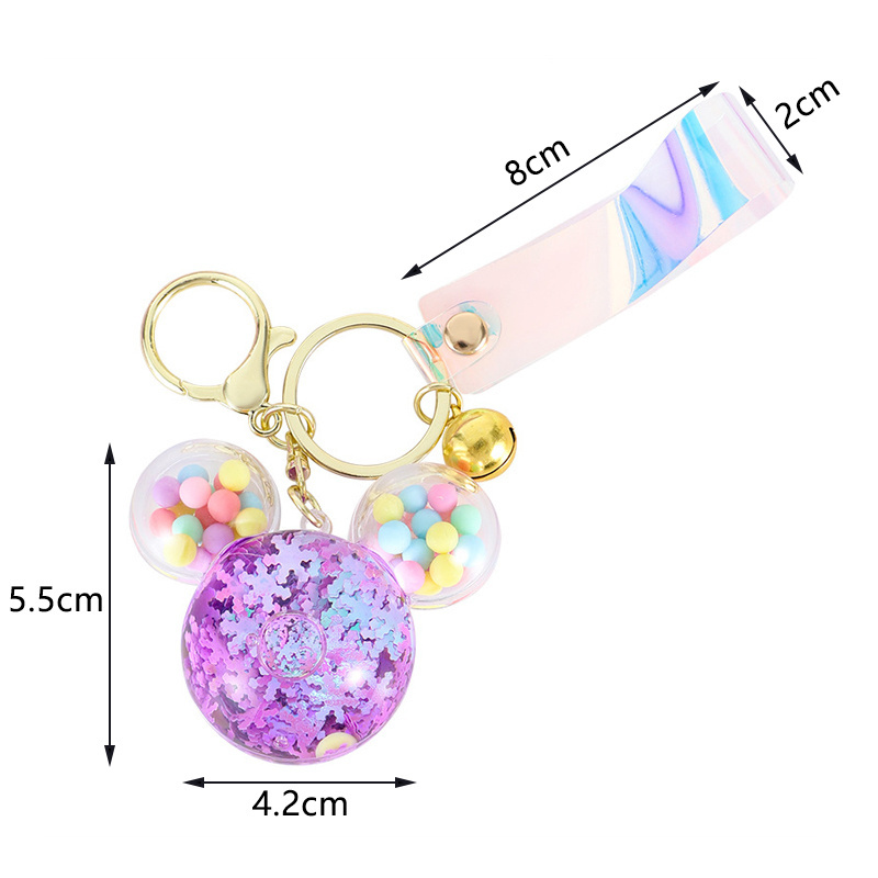 3D Acrylic Metal Keyrings Cute Mouse Shape Liquid Filled Key chain Oil Floating Keychains