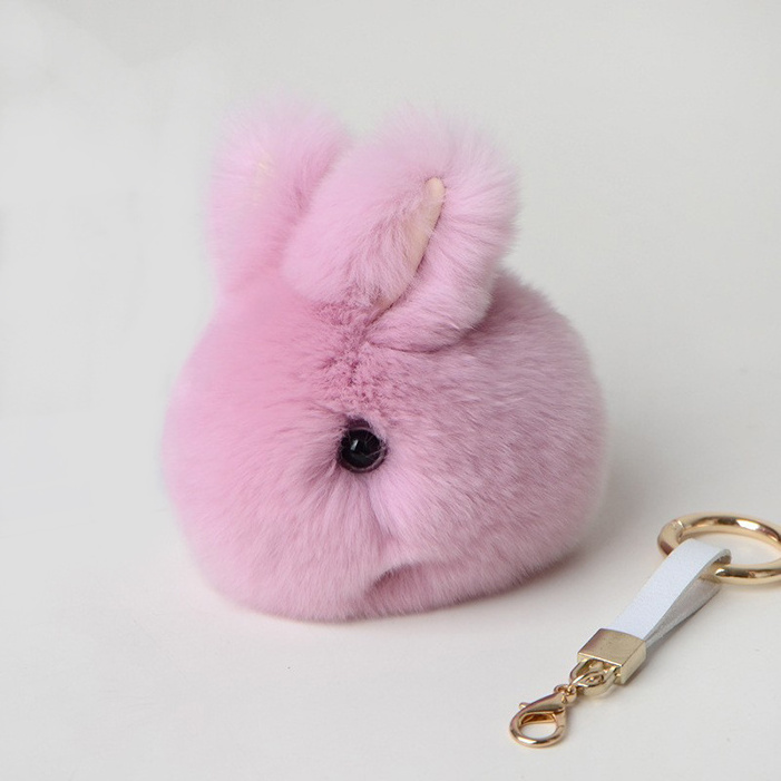 High Quality Plush Bunny Keychain Fluffy Puff Ball Pendant Cute Fur Rabbit Keychains For Gifts