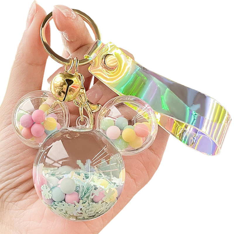 3D Acrylic Metal Keyrings Cute Mouse Shape Liquid Filled Key chain Oil Floating Keychains