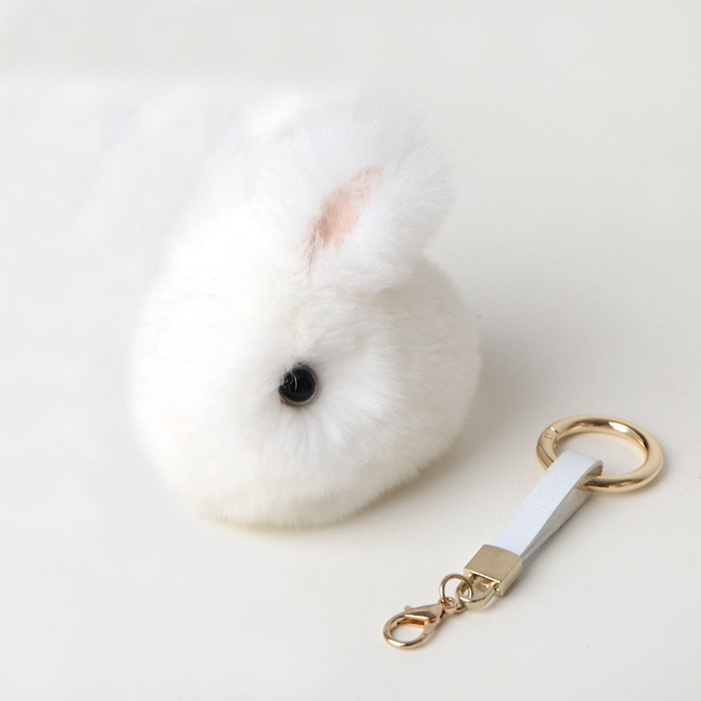 High Quality Plush Bunny Keychain Fluffy Puff Ball Pendant Cute Fur Rabbit Keychains For Gifts