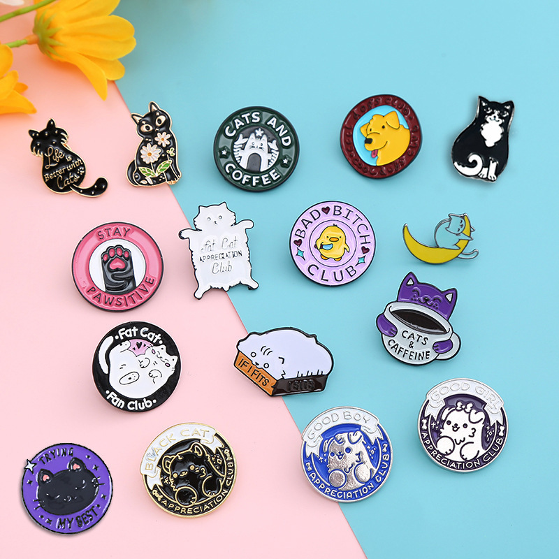 Funny Cute Cats Enamel Pins Novelty Cartoon Animal Brooch Pins Lovely Mini Lapel Pins  Alloy Plated Badges