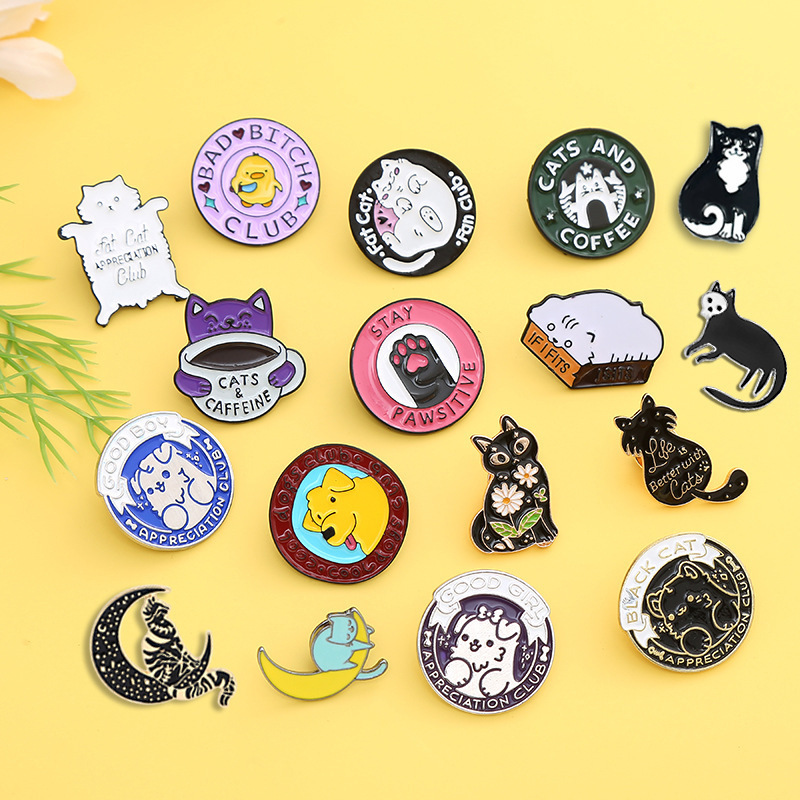 Funny Cute Cats Enamel Pins Novelty Cartoon Animal Brooch Pins Lovely Mini Lapel Pins  Alloy Plated Badges