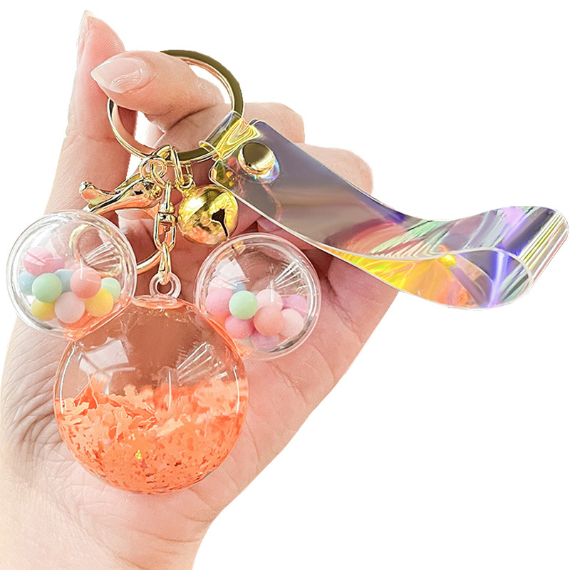 3D Acrylic Metal Keyrings Cute Mouse Shape Liquid Filled Key chain Oil Floating Keychains