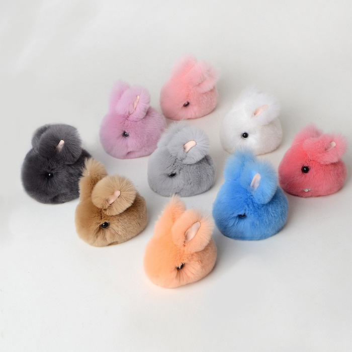 High Quality Plush Bunny Keychain Fluffy Puff Ball Pendant Cute Fur Rabbit Keychains For Gifts