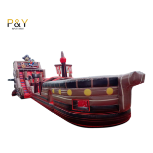 commercial 22 ft grade adult double mega park playground Pirate Ship inflatable water slide with pool