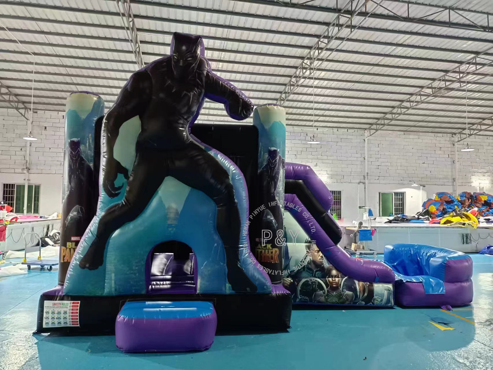 commercial Inflatable bouncer Black Panther Wet/Dry Combo bouncy jumping castle bounce house water slide pool for party rental