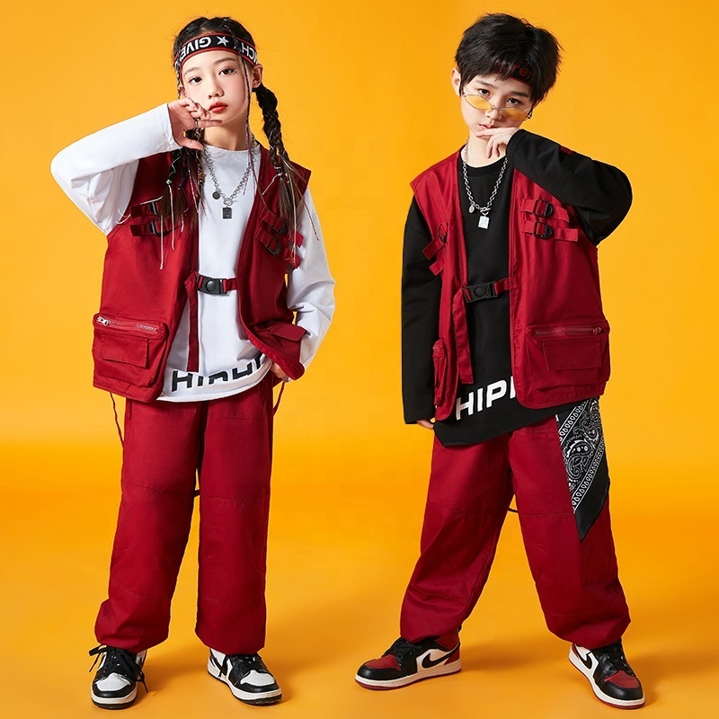 Kids Hip Hop Kpop Clothing Shirt Tactical Vest Top Wide Casual Street Cargo Jogger Pant For Girl Boys Jazz Dance Costume Clothes