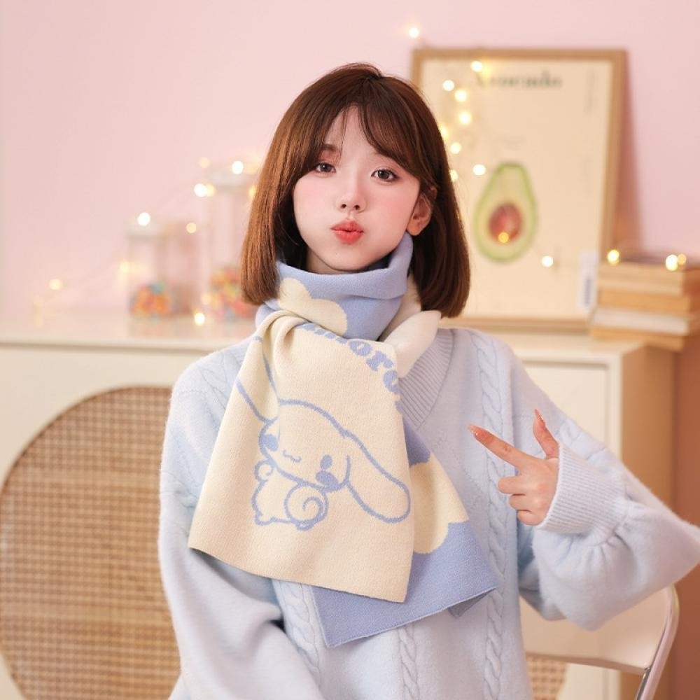 Sanrio Kuromi Kawaii Winter Scarf Thicken Soft Keep Warm Plush Scarf Set for Sweet Girl Students and Anime Fans