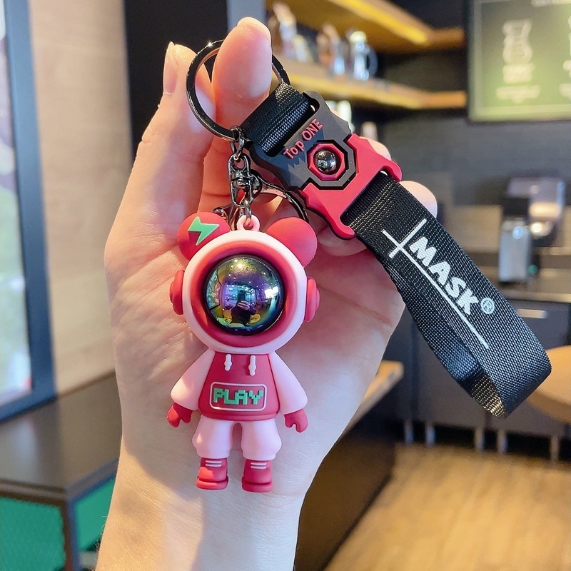 Creative Epoxy Cool Space Suit Lightning Bear Keychain Female Fashion Play Bear Animal Doll Car Key Chain Bag Pendant Gifts