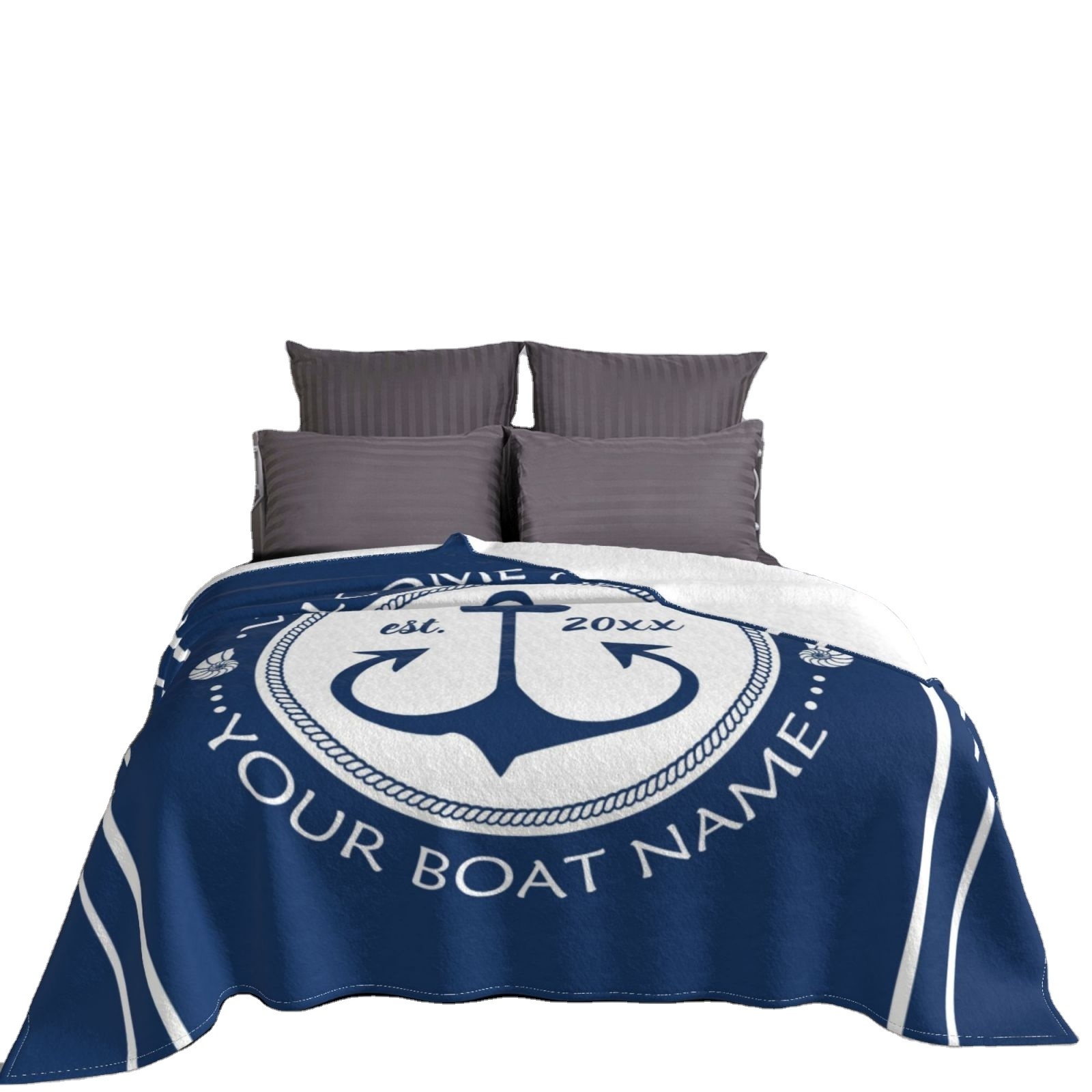 Deep Sea Color Nautical Upholstery Blanket Flannel Soft Blanket Breathable Thermal Bedding and Home Travel Blanket Customizable