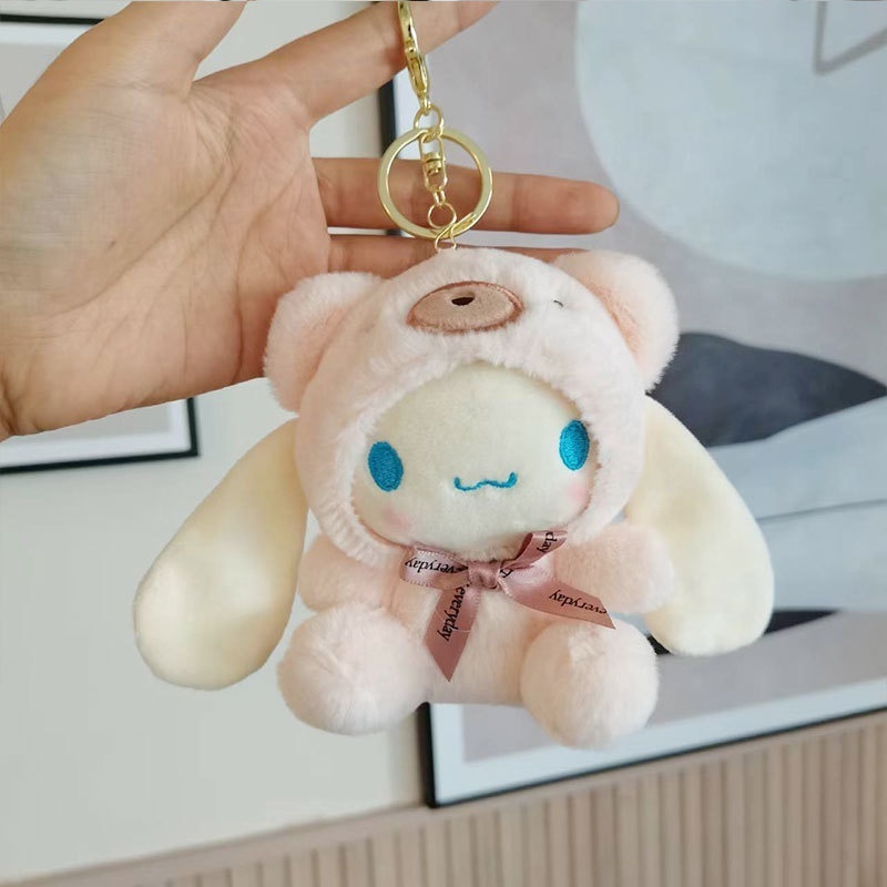 Wholesale Sanrioed My Melody Cinnamoroll Plush Keychain Anime Kawaii Hk Plush Doll Soft Plushies Keychain Pendant Children Gifts