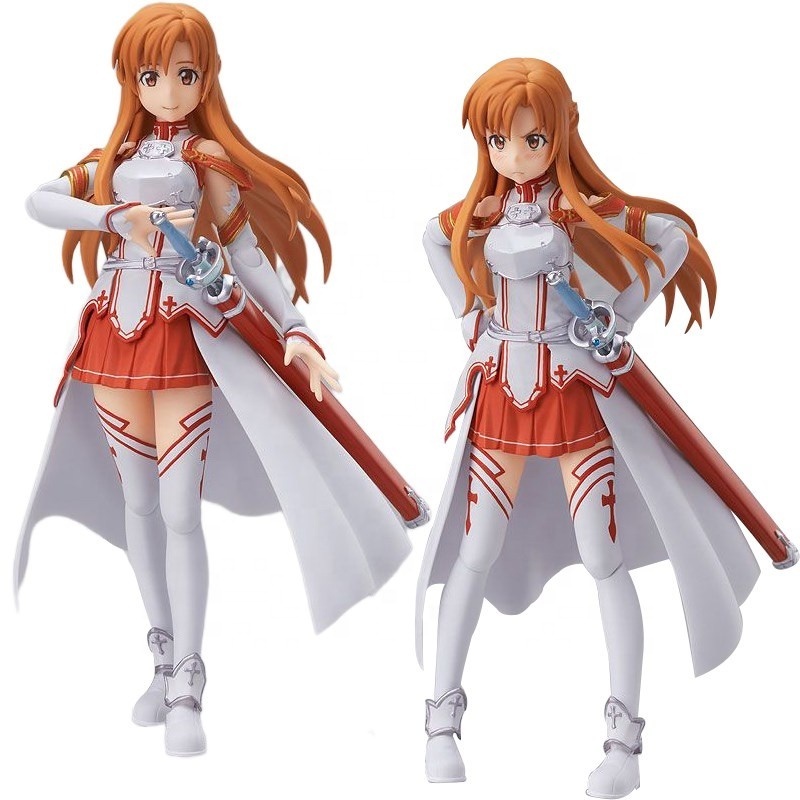 14CM Sword Art Online Action Figure Yuuki Asuna Fighting Form Standing Model Changeable Face Toys for Children PVC Gift Doll