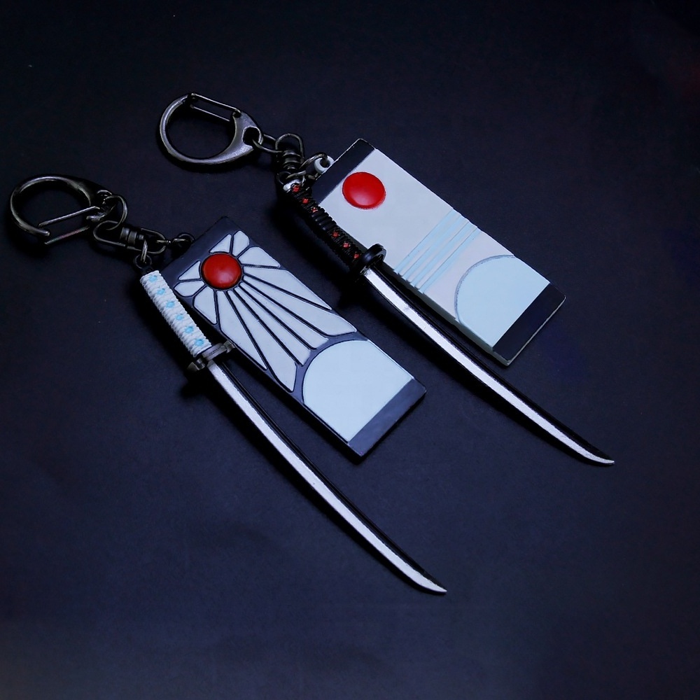 9cm Mini Anime demon slayer: kimetsu no yaiba Alloy Sword Katana Model with Brand Keychains Key Ring