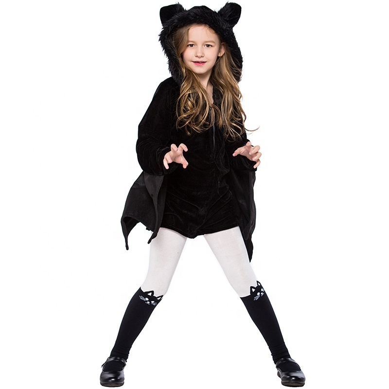 Kids Vampire Bat Cosplay Set Black Hooded Anime Superhero Horror Halloween Party Costume for Adults Evil Girl Cospaly Clothing