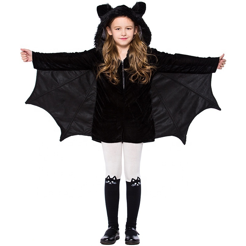 Kids Vampire Bat Cosplay Set Black Hooded Anime Superhero Horror Halloween Party Costume for Adults Evil Girl Cospaly Clothing