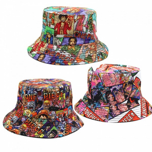 One Pieced Luffy Zoro Fisherman Summer Hat Anime Bucket Hat printing mixed Color blocking