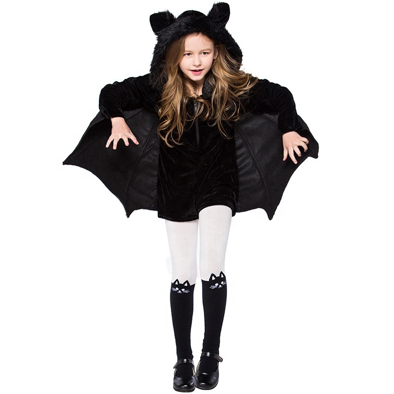 Kids Vampire Bat Cosplay Set Black Hooded Anime Superhero Horror Halloween Party Costume for Adults Evil Girl Cospaly Clothing