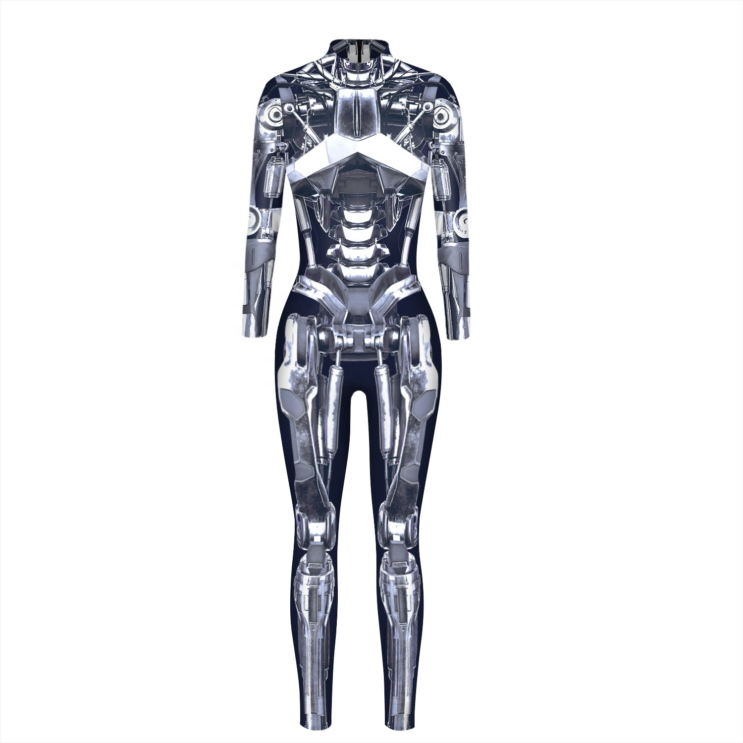 Zentai Women Sexy Slim Jumpsuit Cosplay Costume Halloween Party 3D Printing Catsuit Robot Bodysuit Cyberpunk Fancy Clothing