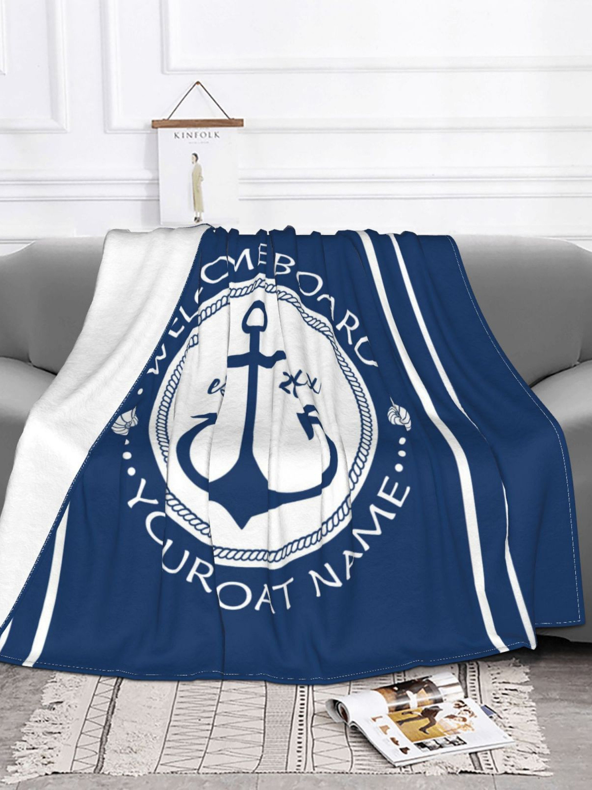 Deep Sea Color Nautical Upholstery Blanket Flannel Soft Blanket Breathable Thermal Bedding and Home Travel Blanket Customizable