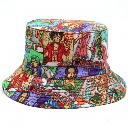 One Pieced Luffy Zoro Fisherman Summer Hat Anime Bucket Hat printing mixed Color blocking