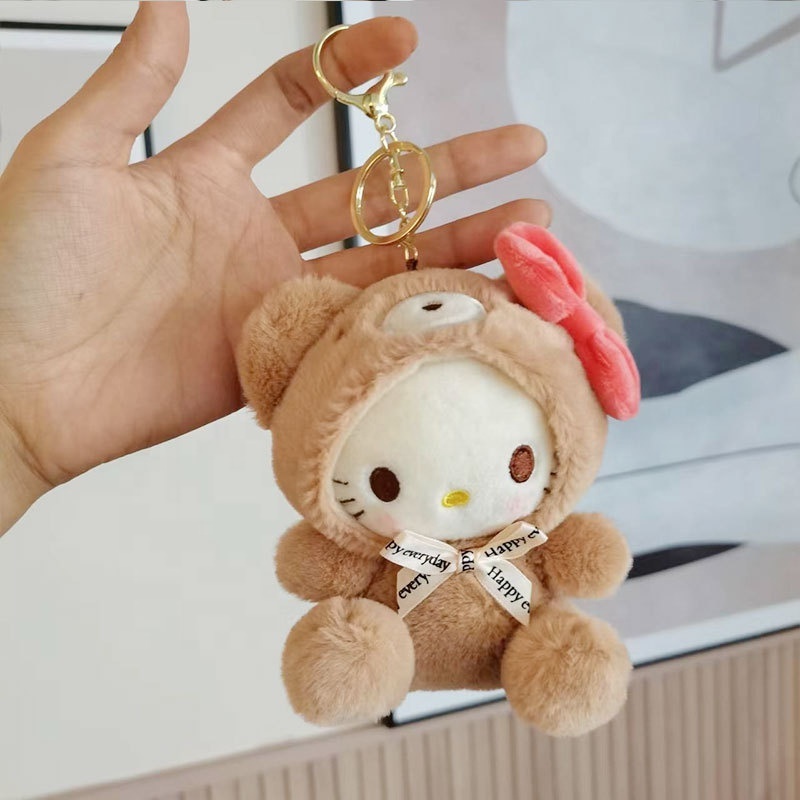 Wholesale Sanrioed My Melody Cinnamoroll Plush Keychain Anime Kawaii Hk Plush Doll Soft Plushies Keychain Pendant Children Gifts