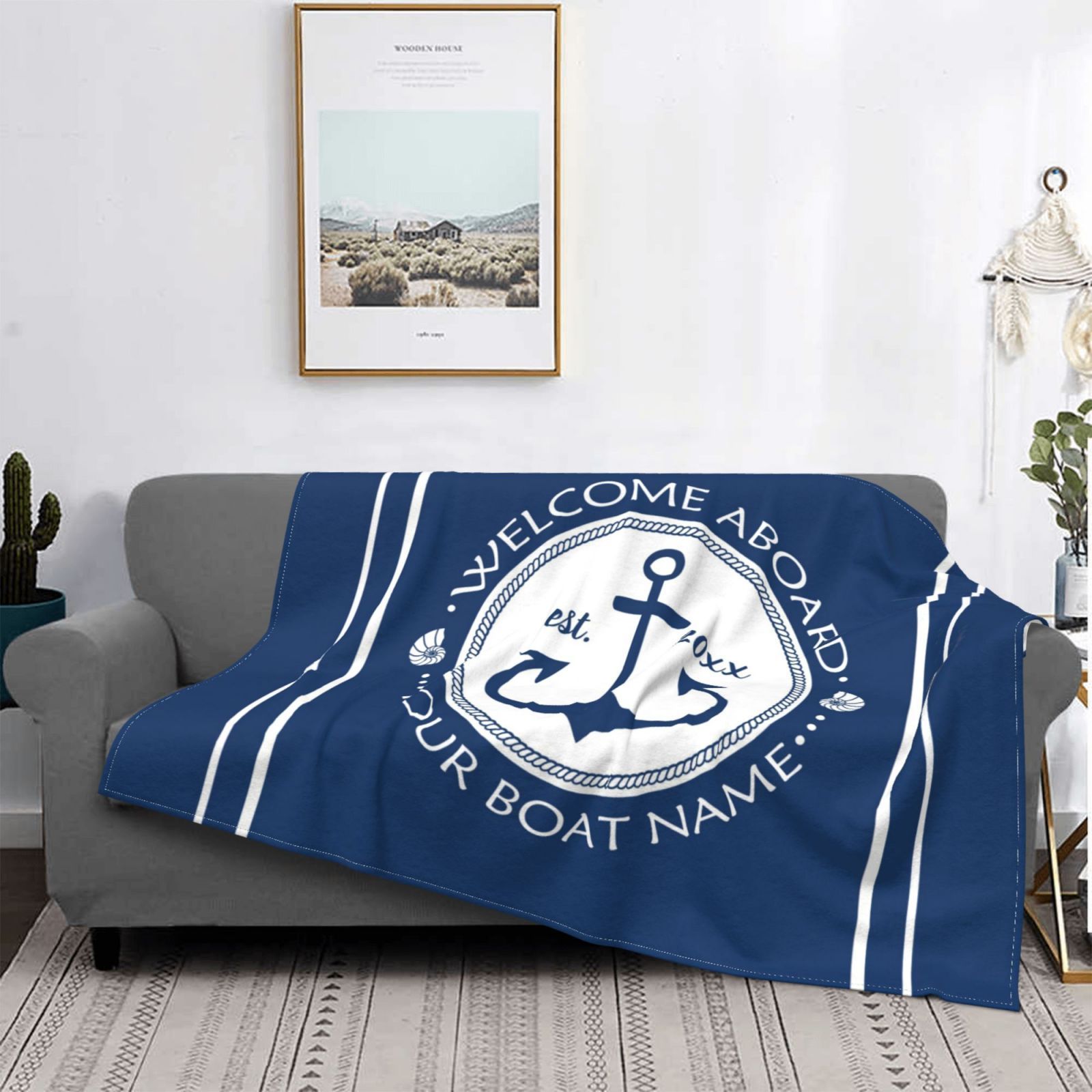 Deep Sea Color Nautical Upholstery Blanket Flannel Soft Blanket Breathable Thermal Bedding and Home Travel Blanket Customizable