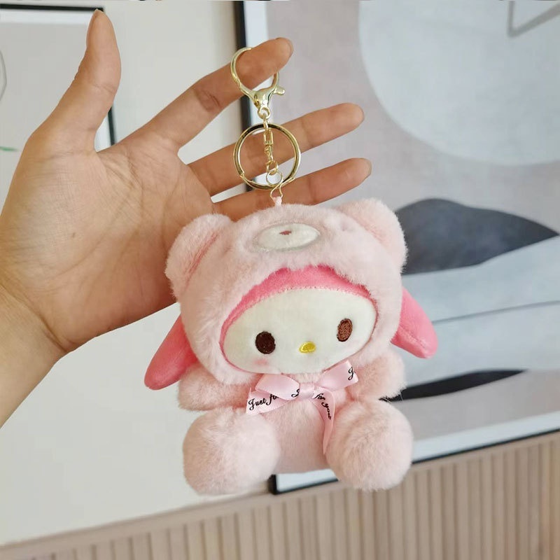 Wholesale Sanrioed My Melody Cinnamoroll Plush Keychain Anime Kawaii Hk Plush Doll Soft Plushies Keychain Pendant Children Gifts