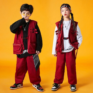 Kids Show Hip Hop Clothing Shirt Tactical Vest Top Casual Street Wear Cargo Jogger Pant For Girl Boys Jazz Dance Costume Clothes