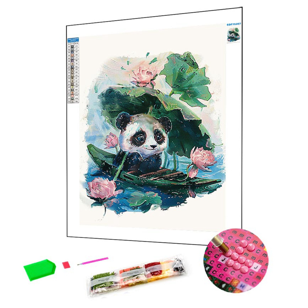 Animal Painting Panda Holding A Lotus Umbrella Diamond Painting Tool Home Decor Full Of Rhinestones Painting DIY Diamond Art Kit