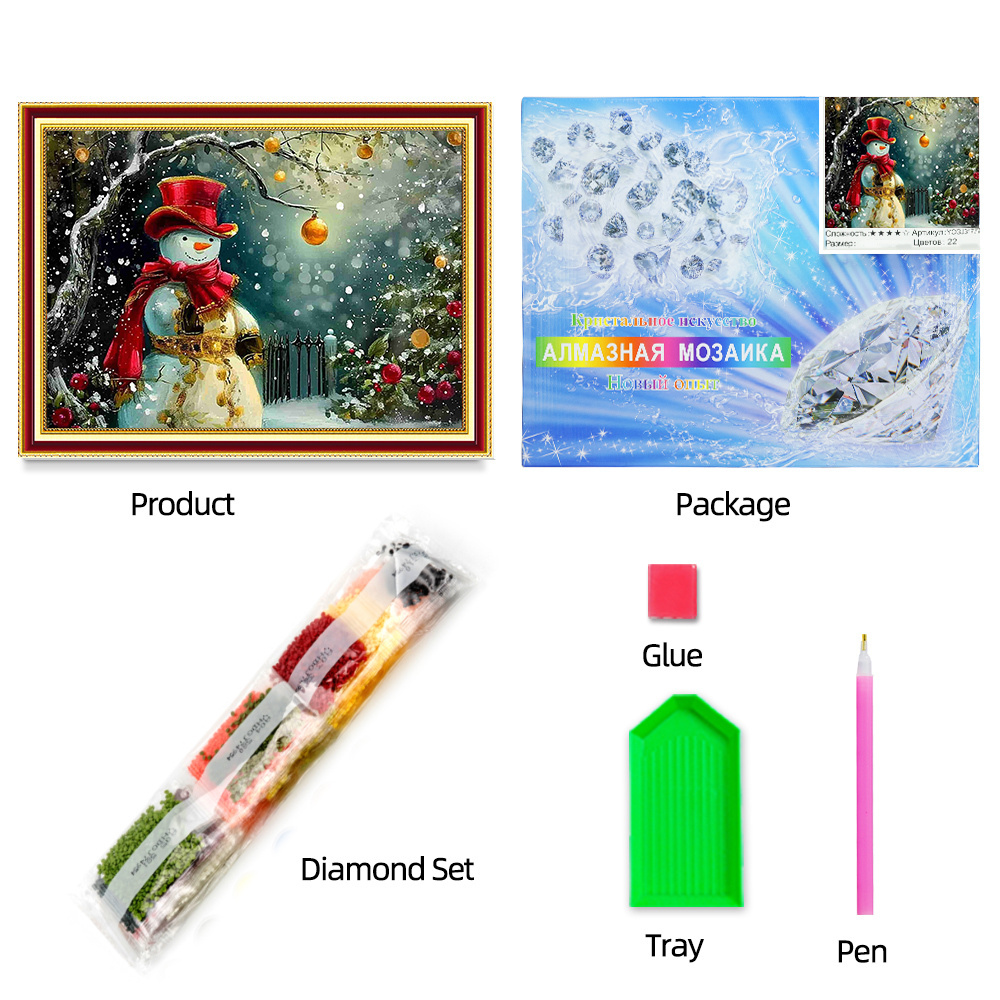 New Wholesale Lovely Snowman 5d Round Diamond Embroidery Wall Decoration Painting Handmade Diy Full Diamond Painting