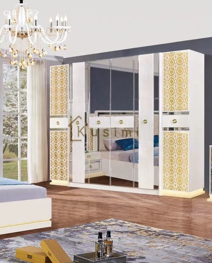 Cheap Price Modern Style Painted MDF Mirrored Glass Bedroom Set