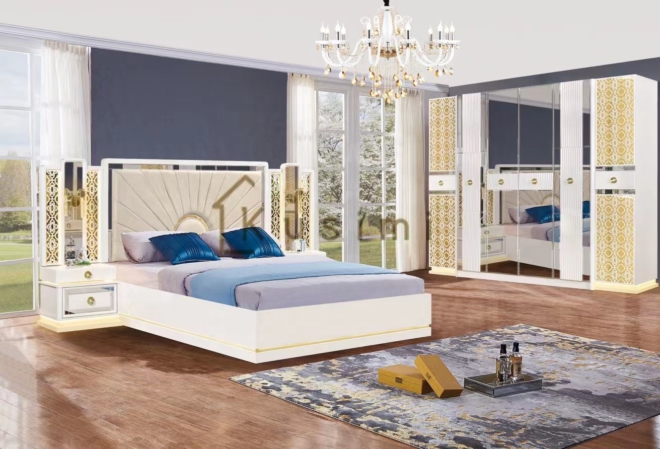 Cheap Price Modern Style Painted MDF Mirrored Glass Bedroom Set