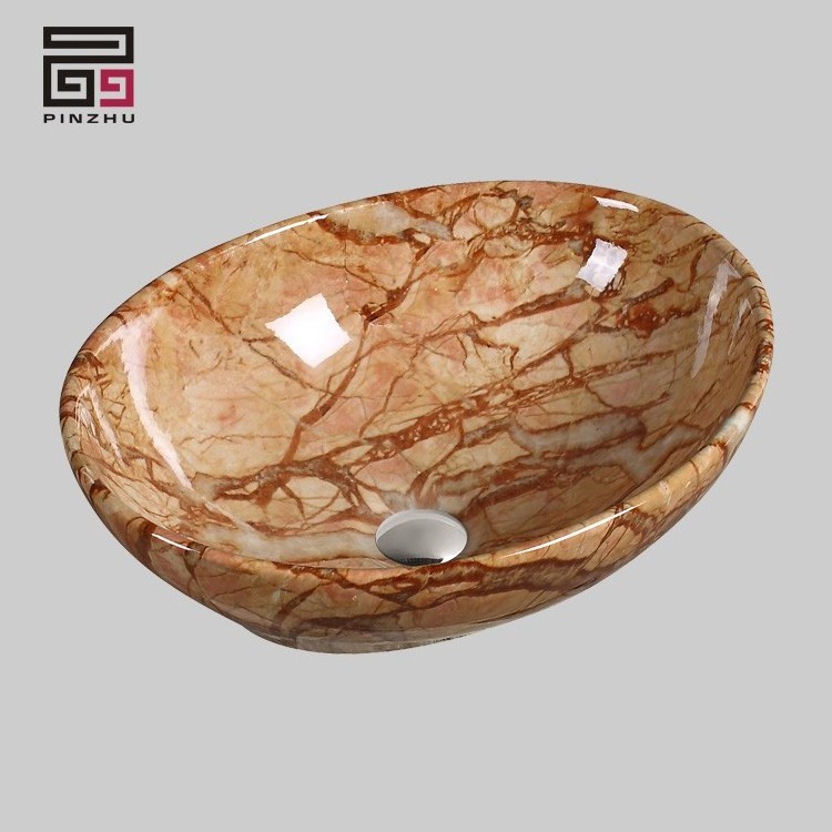 Wholesale sanitary ware bathroom oval marble art counter top basin natural stone wash hand sink