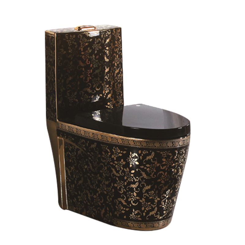 Chaozhou Luxury royal electroplated flower pattern bathroom black white golden porcelain ceramic one piece toilet