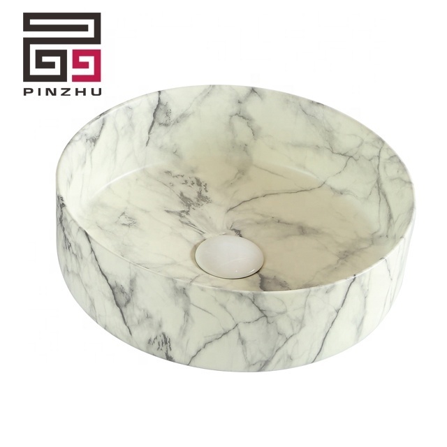 Wholesale cheap price marble pattern above counter sink sanitary ware basins ceramic handmade marble wash basin