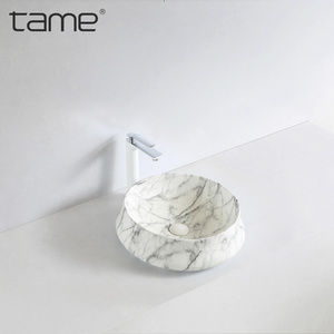 TAME PZ6188-M3 Bathroom White Ceramic Stone Marble Pattern Black Grain Table Top Lavabo Sink Modern Countertop Wash Basin Sinks