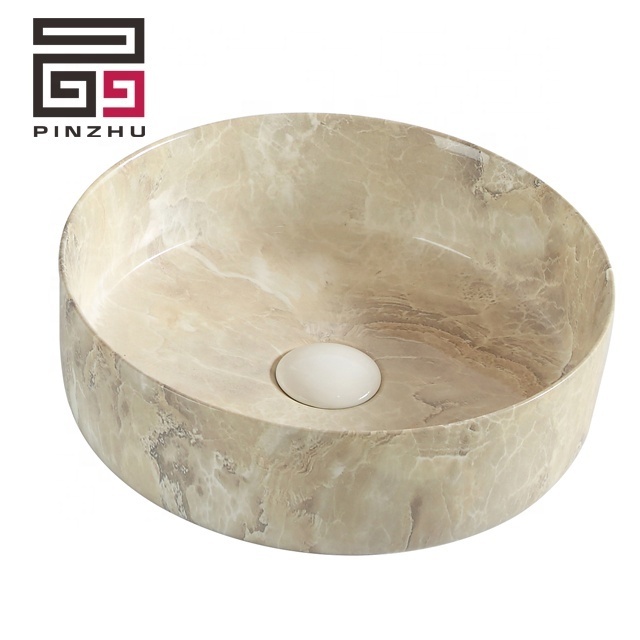 Wholesale cheap price marble pattern above counter sink sanitary ware basins ceramic handmade marble wash basin