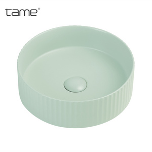 TAME PZ6513-MQL manufacturer porcelain basin bathroom mint green color sink circular ceramic hand washing basin for restroom