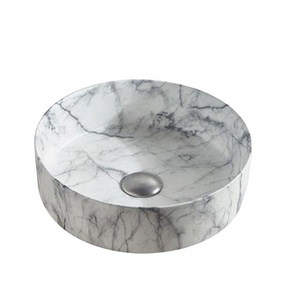 Wholesale cheap price marble pattern above counter sink sanitary ware basins ceramic handmade marble wash basin